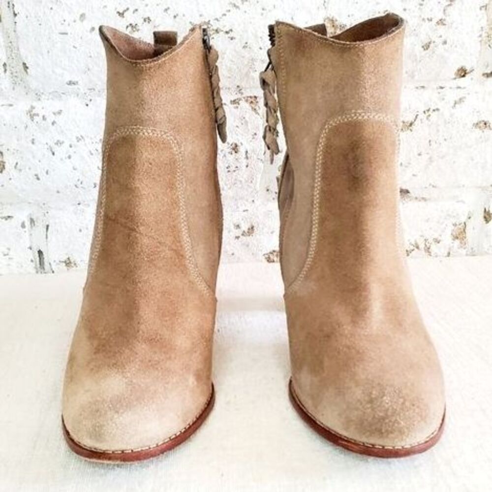 Joie Dalton WESTERN TAN Suede Boots SIDE ZIP STACKED Heel WOMEN COWGIRL SZ 40/10 - Picture 2 of 12